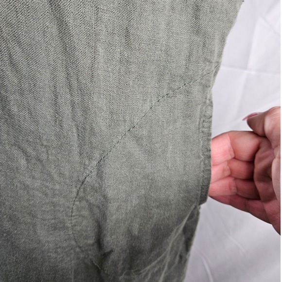 Women's Lina‎ Tomei Italy Linen Blend Olive Green Sleeveless Dress Pockets Sz XL - Picture 4 of 11